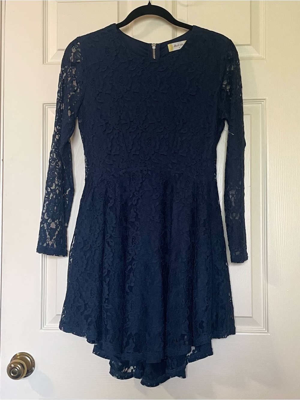 Navy Lace Long Sleeve Skater Dress